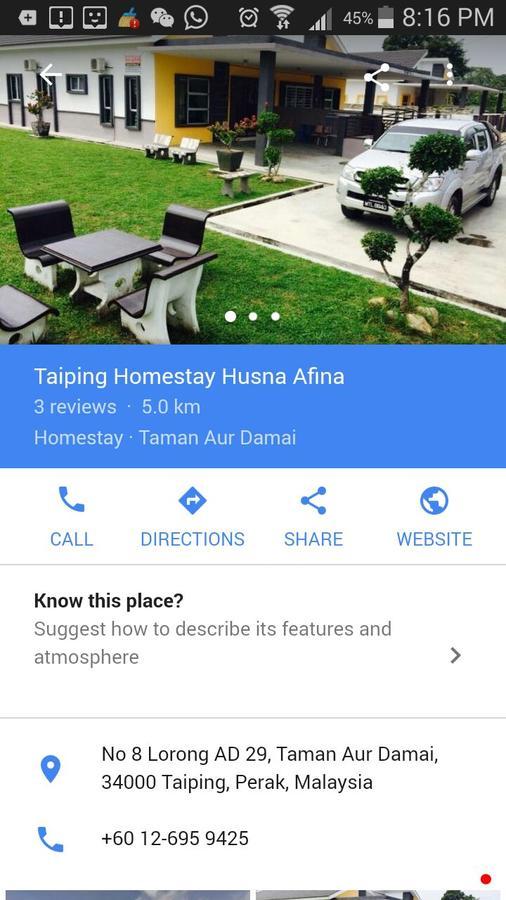Taiping Homestay Husna Afina Eksteriør bilde